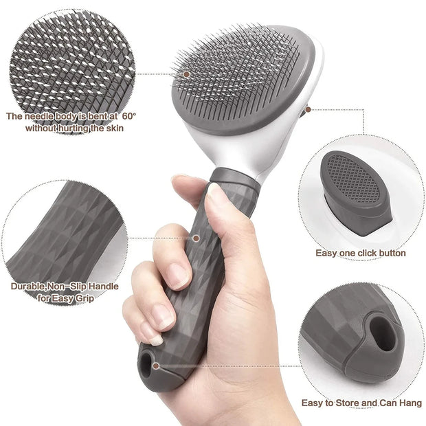 Pet Hair Remover Brush – Self-Cleaning Grooming Tool for Cats & Dogs