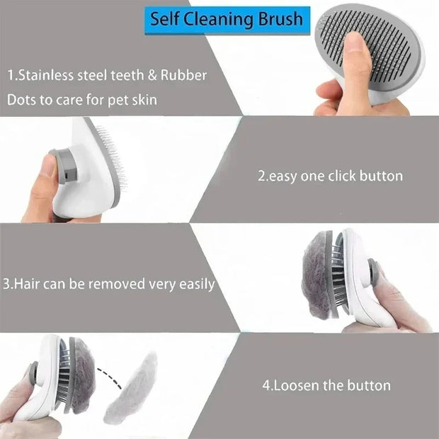 Pet Hair Remover Brush – Self-Cleaning Grooming Tool for Cats & Dogs